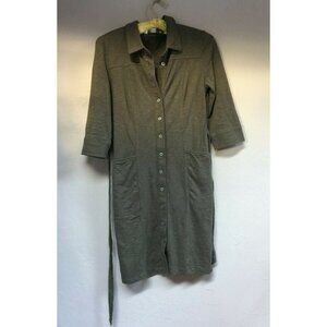 Boden Womens Size 2P Cotton Button Front Shirt Dress 3/4 Sleeve Green Belted